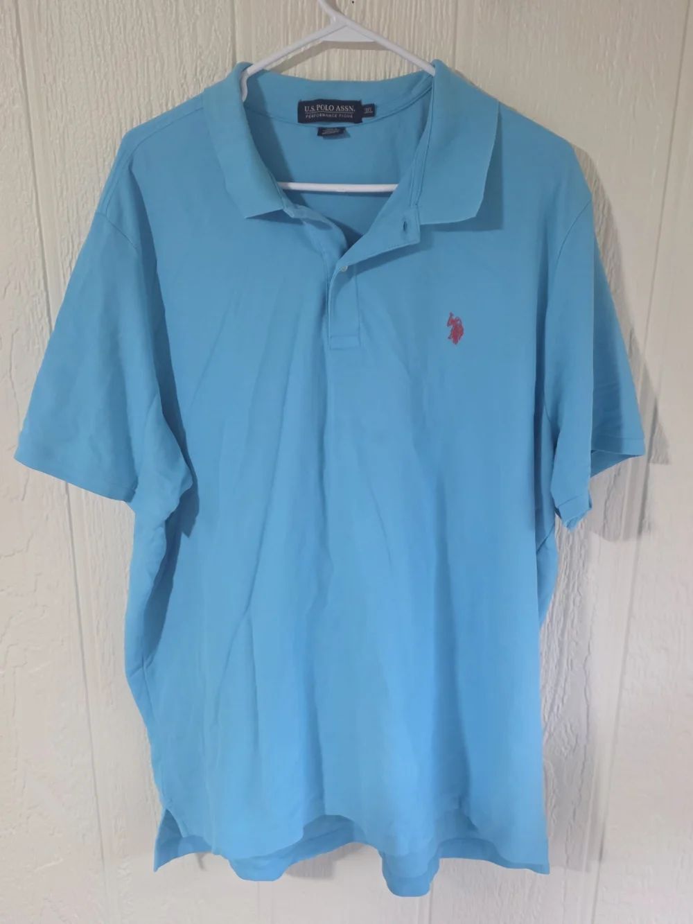 Men's U.S. Polo Assn. Light Blue Polo with Pink Logo, Size 3XL